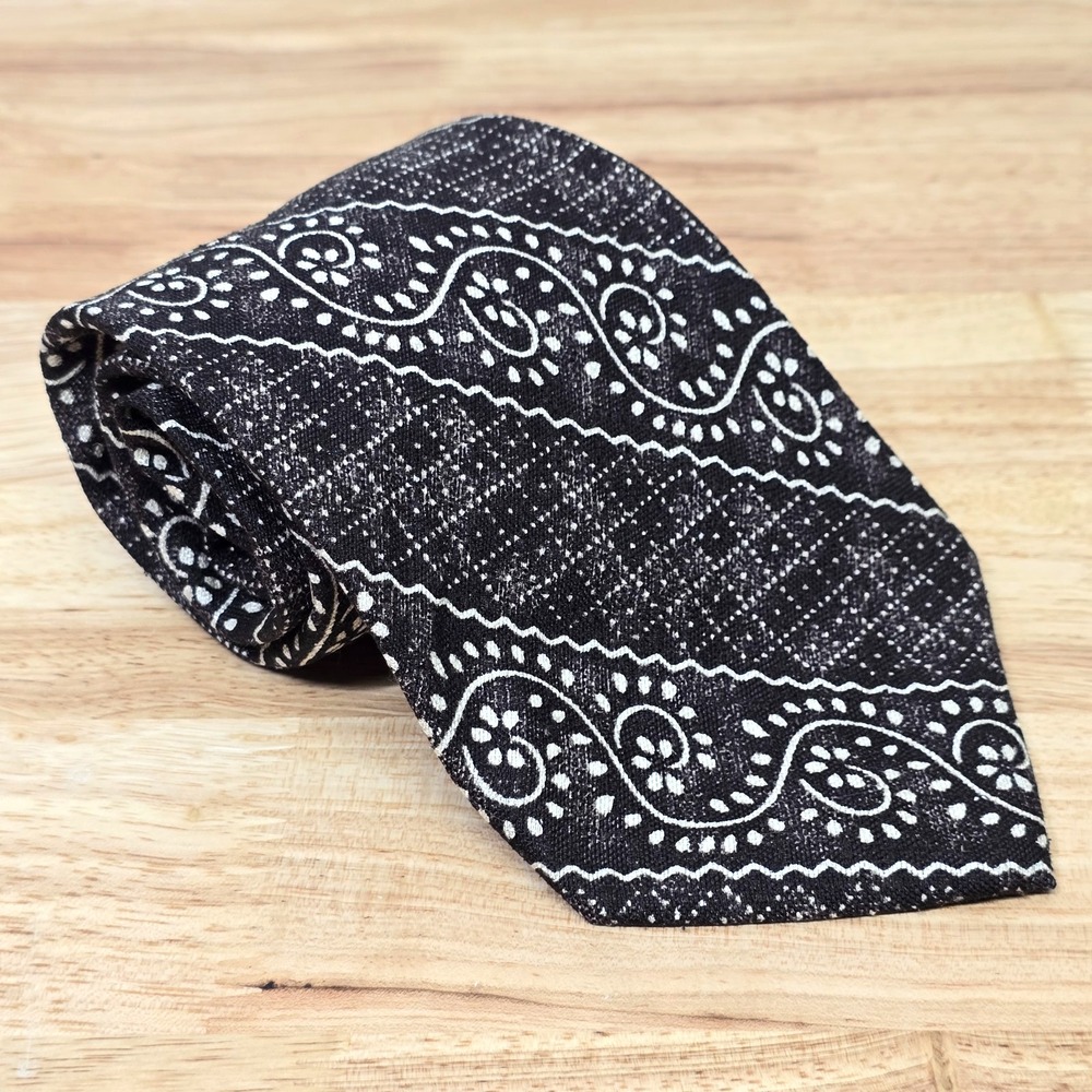 Polo by Ralph Lauren Silk Tie Black White Paisley‎ Pattern Made in USA Handmade
